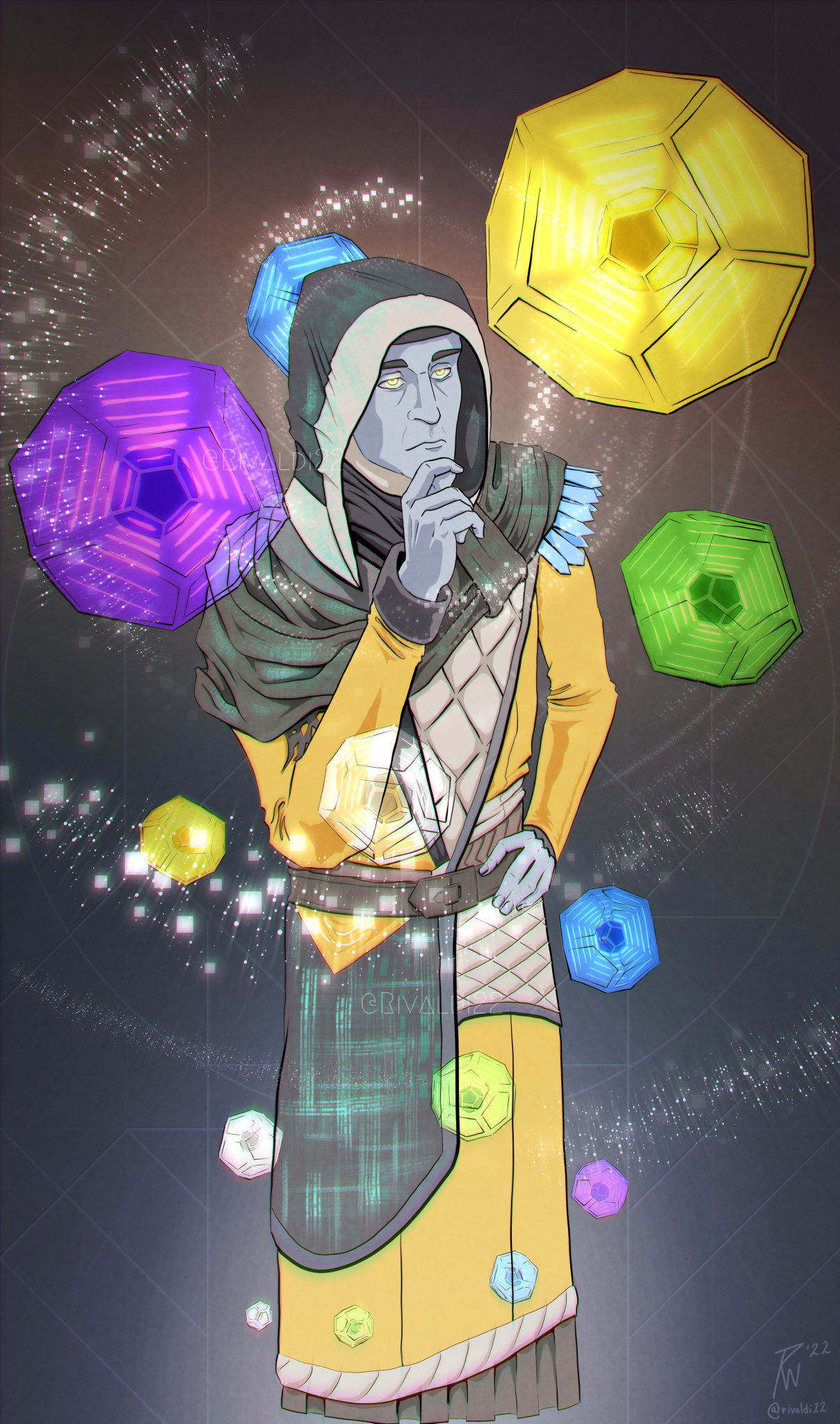 Master Rahool, Cryptarch of the Tower. Done for Paracausality: A Tarot-Themed Destiny Fanzine. Destiny © Bungie